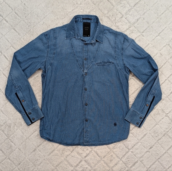 G Star Raw Shirt Mens XL Blue Denim Western Cover Long Sleeve Button Up - Picture 1 of 10